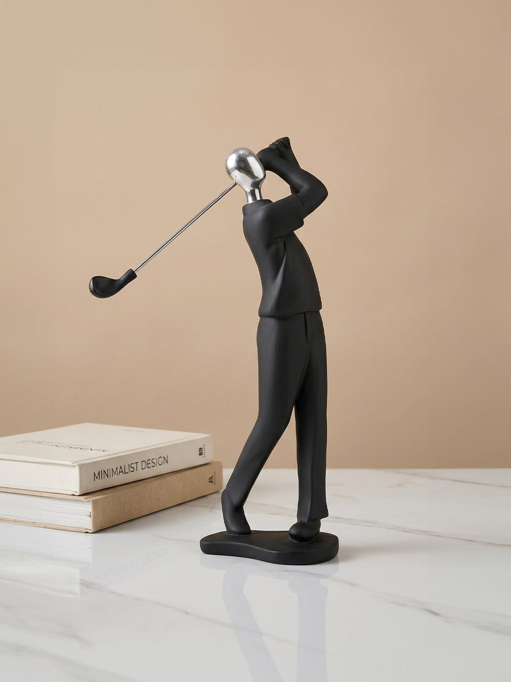 Black and Silver Golf Swing Sculpture - The Golden Theory