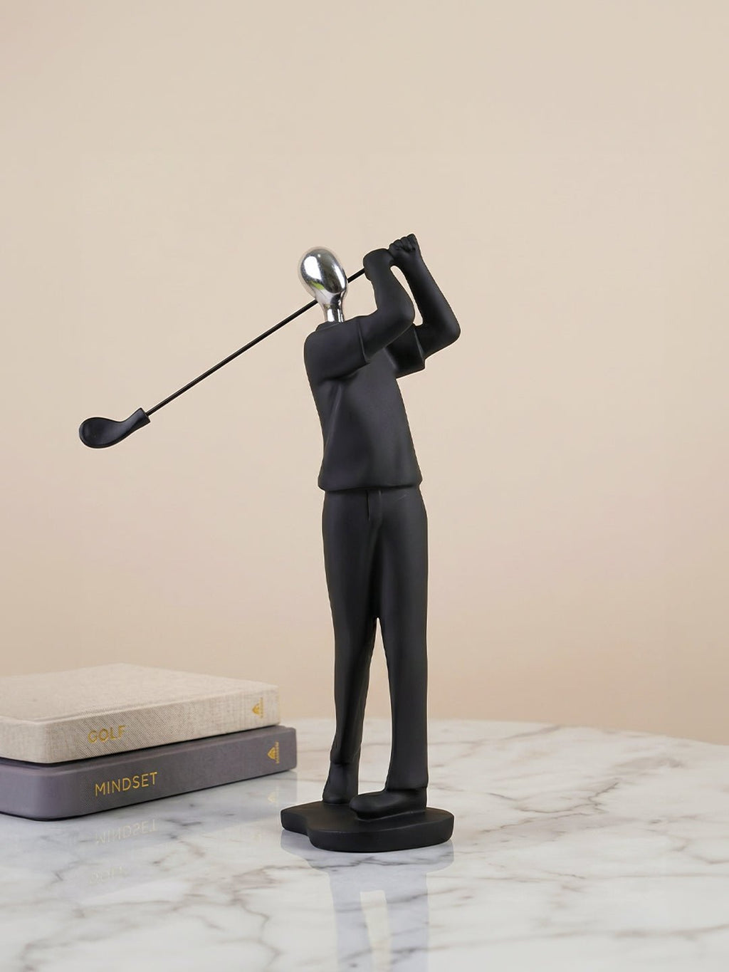Black and Silver Golf Swing Sculpture - The Golden Theory