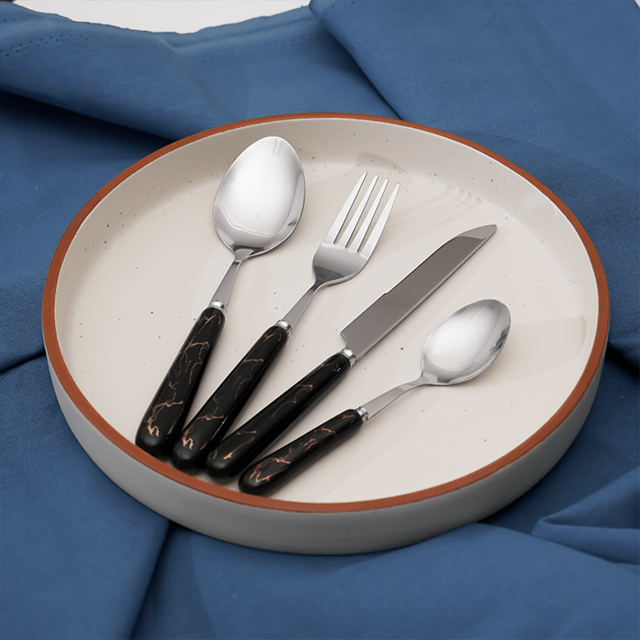 Black and Silver Stainless Steel Cutlery Set of 24 - The Golden Theory