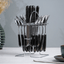 Black and Silver Stainless Steel Cutlery Set of 24 - The Golden Theory