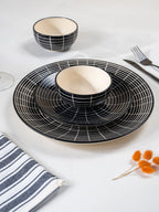 Black and White Grid Ceramic Dinnerware - Set of 18 - The Golden Theory