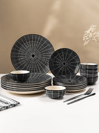 Black and White Grid Ceramic Dinnerware - Set of 18 - The Golden Theory