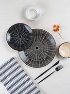 Black and White Grid Ceramic Dinnerware - Set of 18 - The Golden Theory