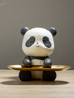 Black and White Panda Tray Holder with Gold Oval Plate - The Golden Theory