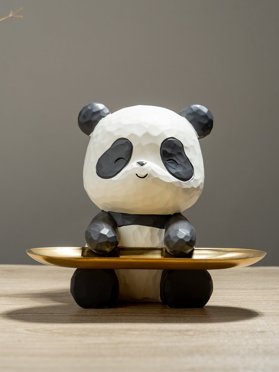 Black and White Panda Tray Holder with Gold Oval Plate - The Golden Theory
