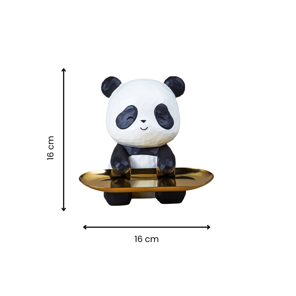 Black and White Panda Tray Holder with Gold Oval Plate - The Golden Theory