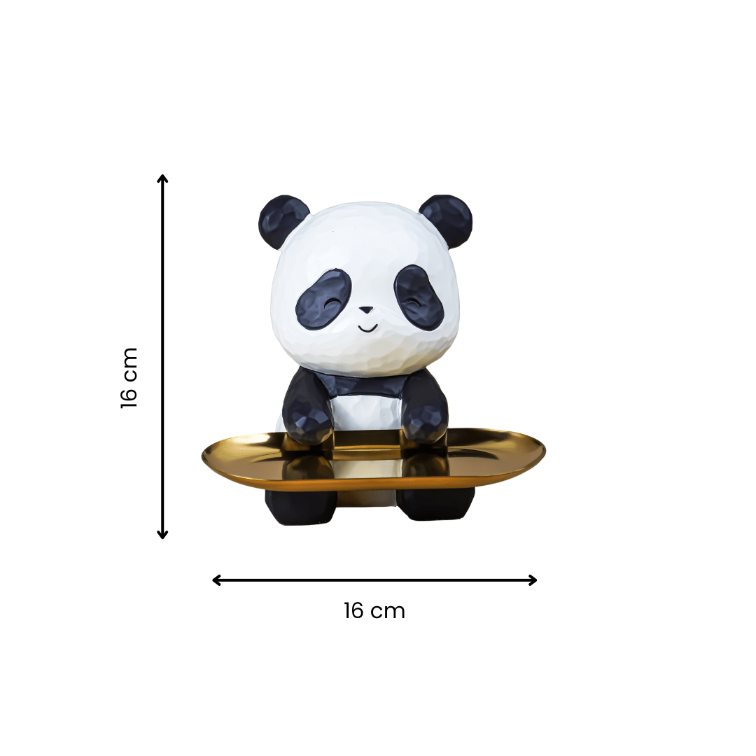 Black and White Panda Tray Holder with Gold Oval Plate - The Golden Theory