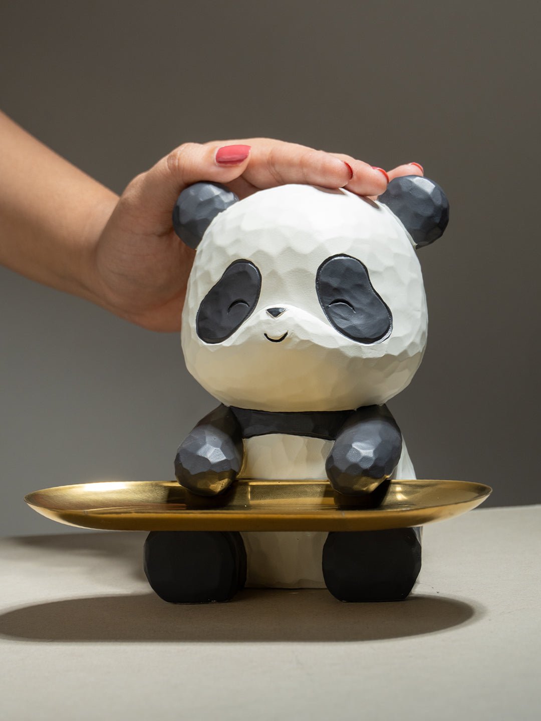 Black and White Panda Tray Holder with Gold Oval Plate - The Golden Theory