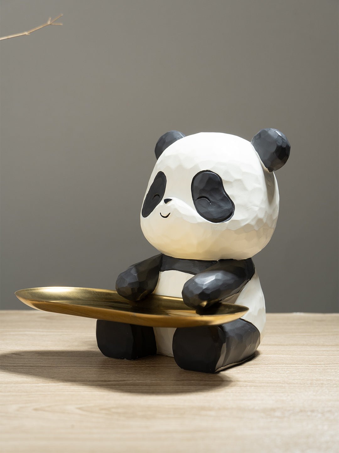 Black and White Panda Tray Holder with Gold Oval Plate Secondary image