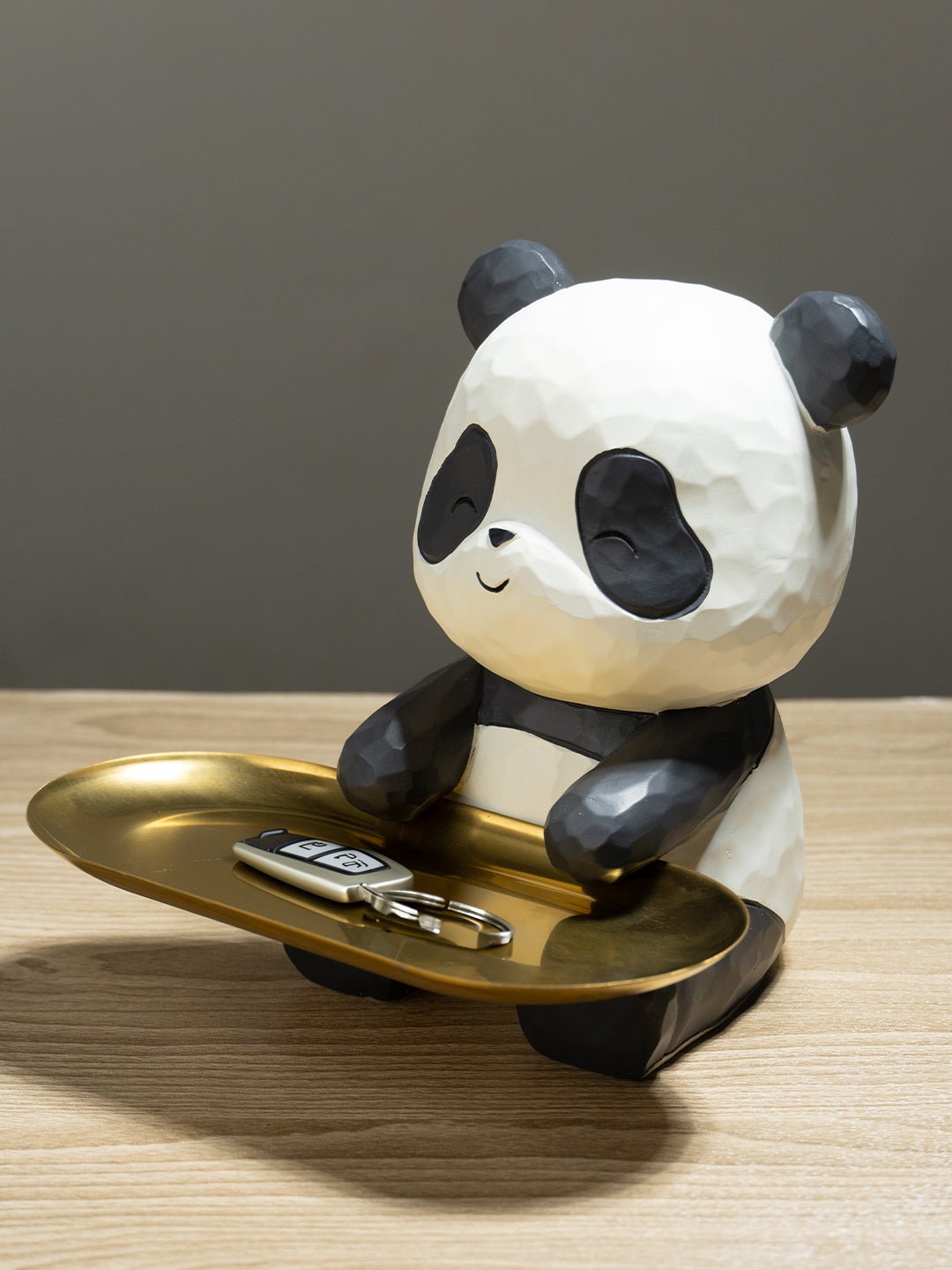 Black and White Panda Tray Holder with Gold Oval Plate - The Golden Theory
