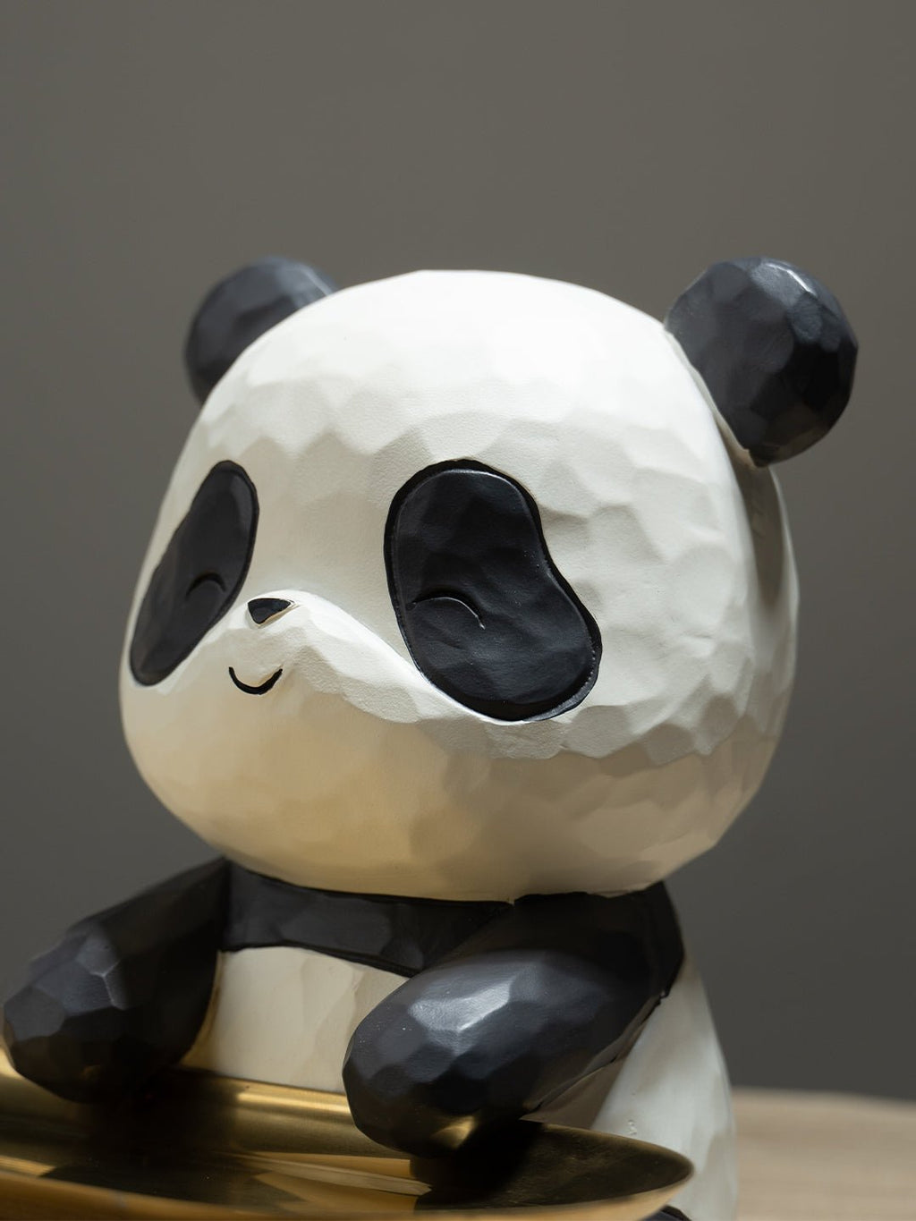 Black and White Panda Tray Holder with Gold Oval Plate - The Golden Theory