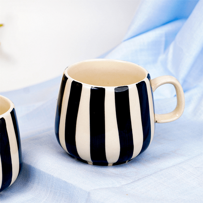 Black and White Striped Ceramic Mug - The Golden Theory