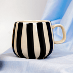 Black and White Striped Ceramic Mug - The Golden Theory