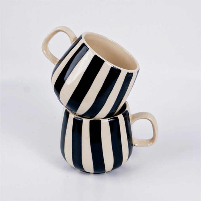 Black and White Striped Ceramic Mug - The Golden Theory