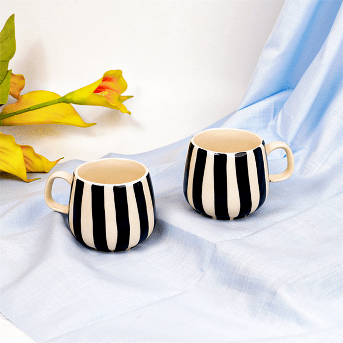 Black and White Striped Ceramic Mug - The Golden Theory