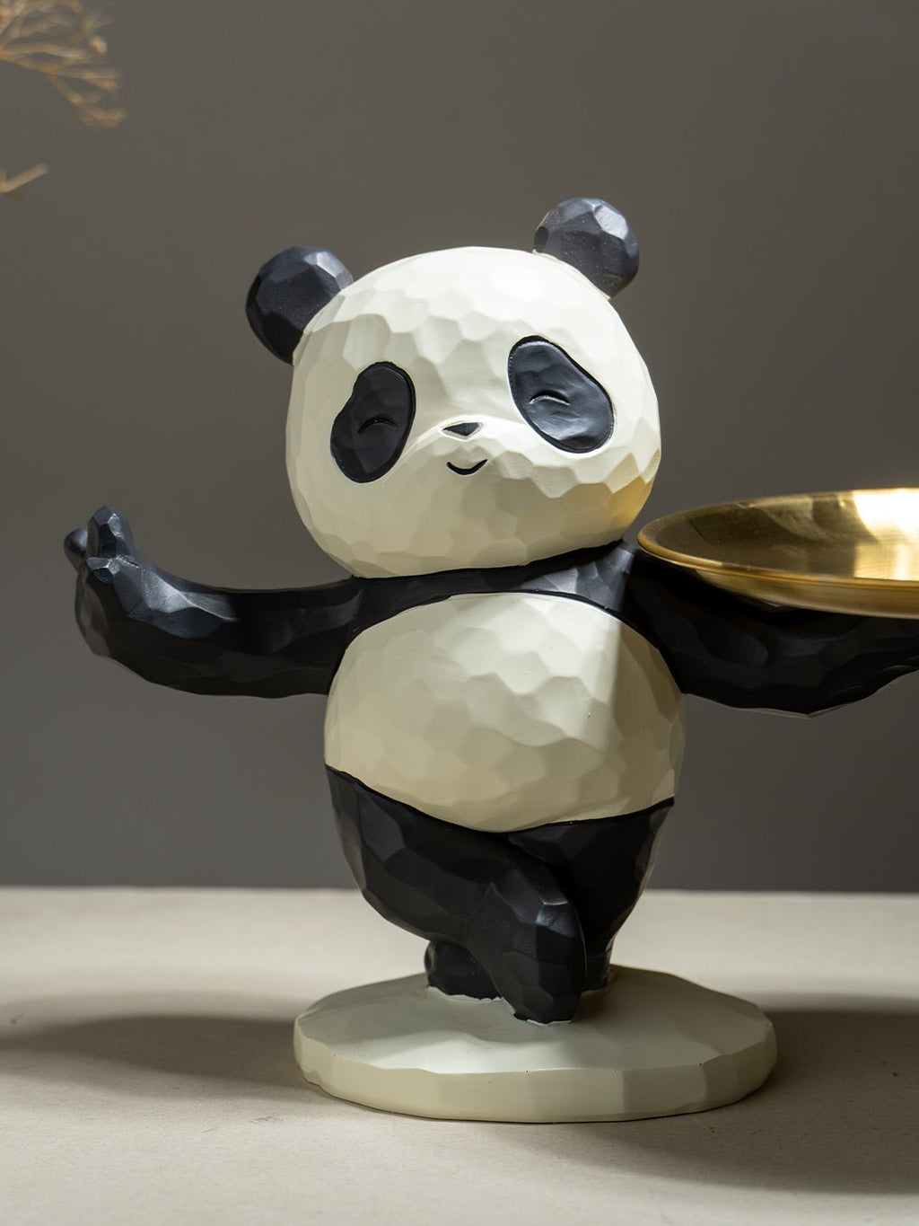Black and White Textured Panda Standing Figurine - The Golden Theory