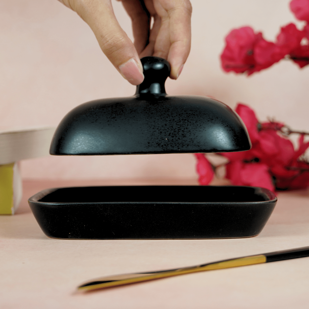 Black Ceramic Butter Dish - The Golden Theory