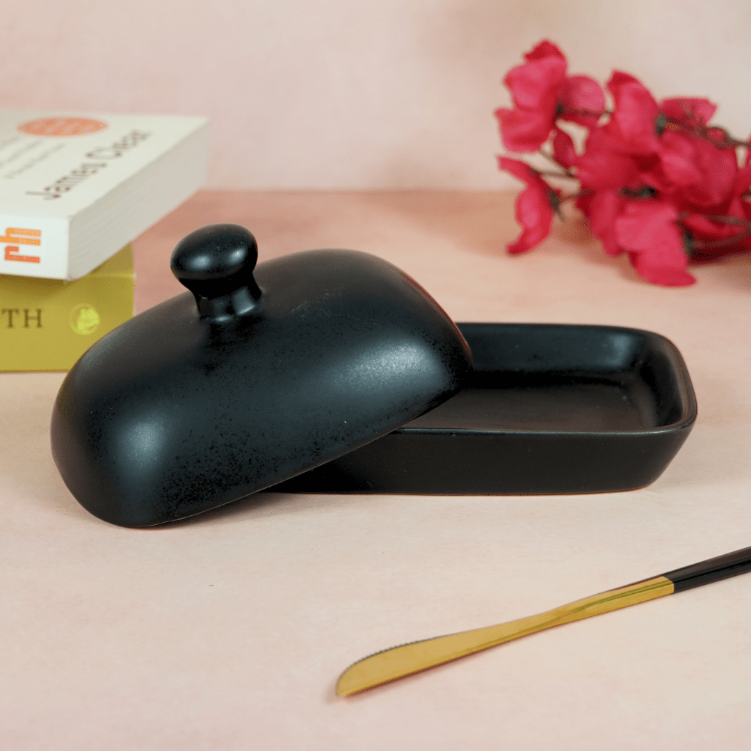 Black Ceramic Butter Dish - The Golden Theory