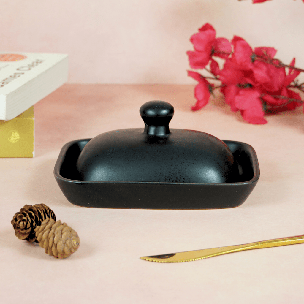Black Ceramic Butter Dish - The Golden Theory