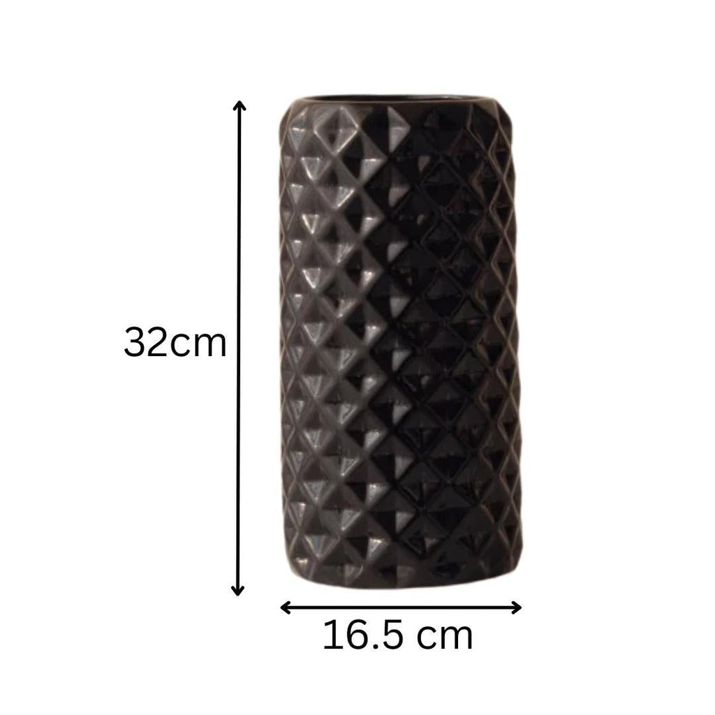 Black Ceramic Cylindrical Shaped Flower Vase - The Golden Theory