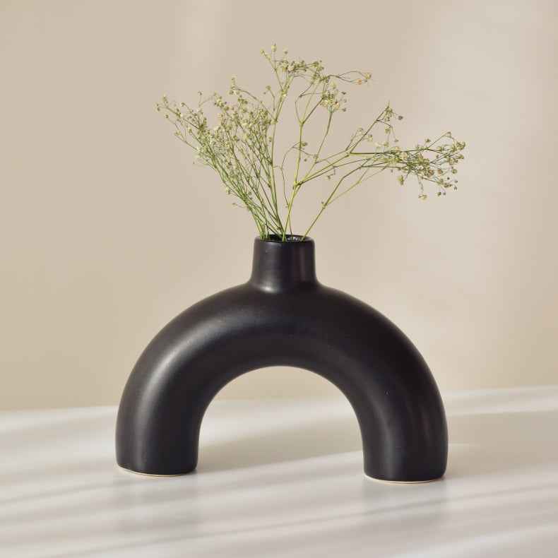 Black Ceramic Double-Leg Flower Vase
