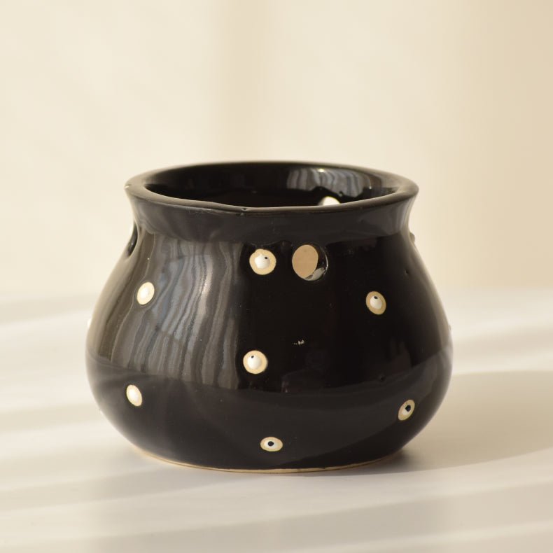 Black Ceramic Matka Shaped Planter - The Golden Theory