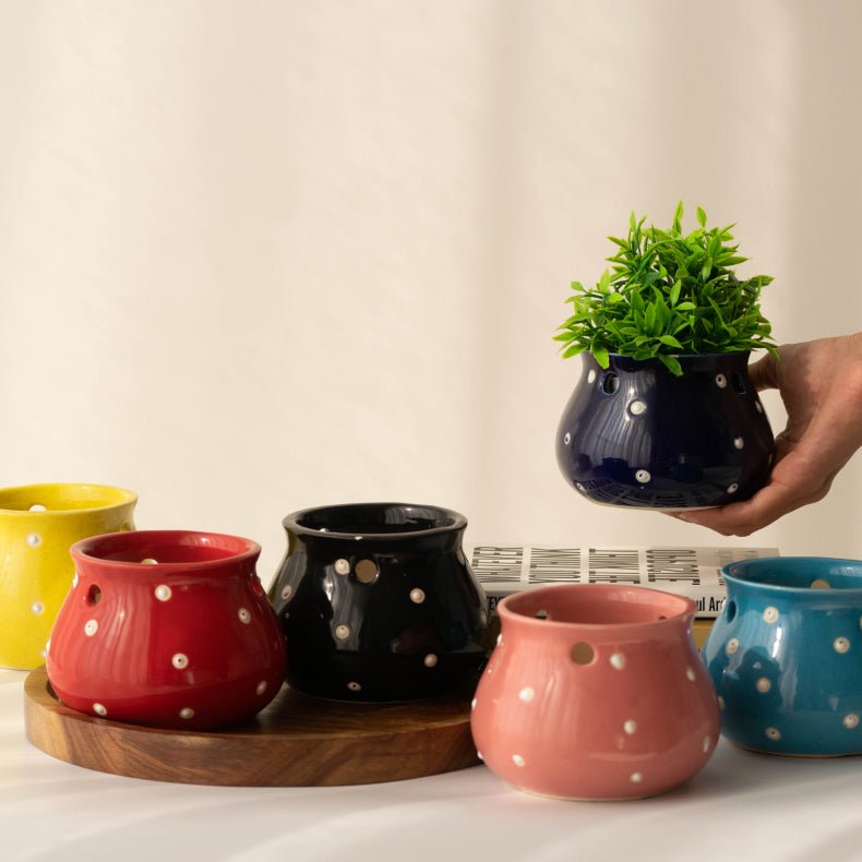 Black Ceramic Matka Shaped Planter - The Golden Theory