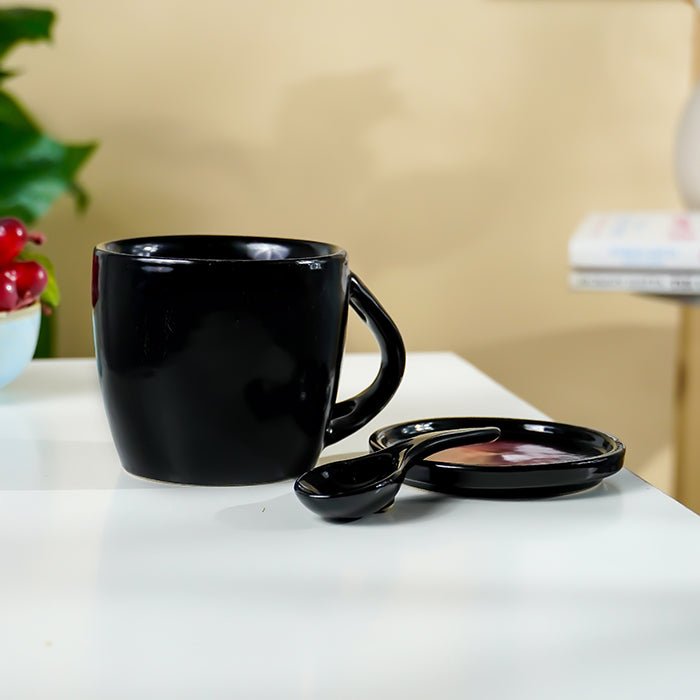 Black Ceramic Mug Set with Lid and Spoon Secondary image