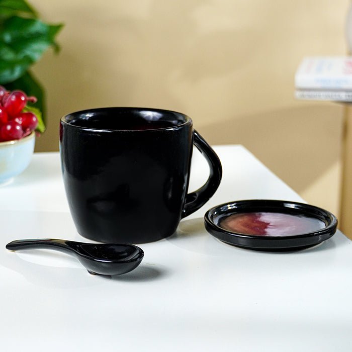 Black Ceramic Mug Set with Lid and Spoon - The Golden Theory