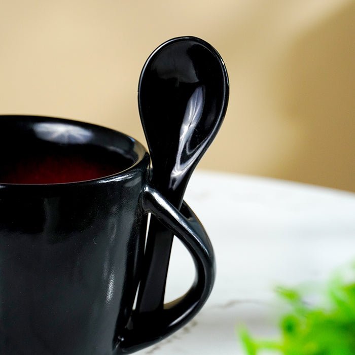 Black Ceramic Mug Set with Lid and Spoon - The Golden Theory