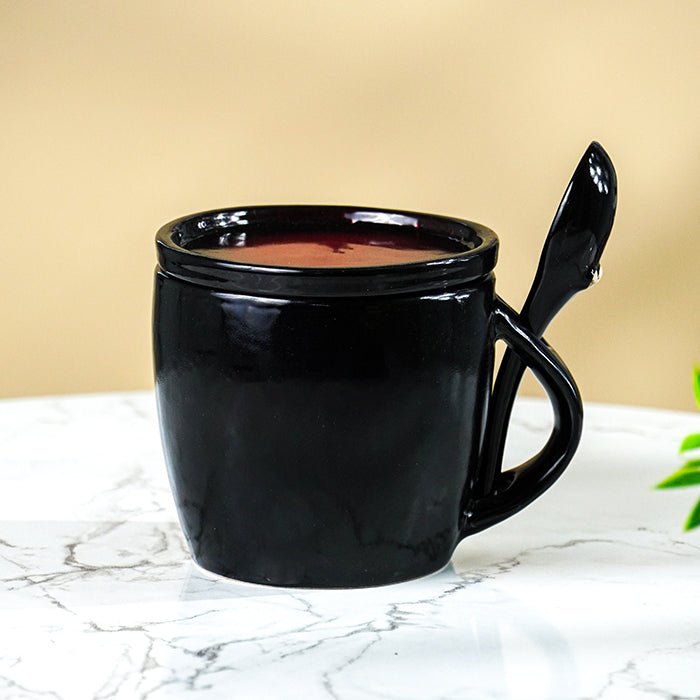 Black Ceramic Mug Set with Lid and Spoon - The Golden Theory