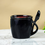 Black Ceramic Mug Set with Lid and Spoon - The Golden Theory