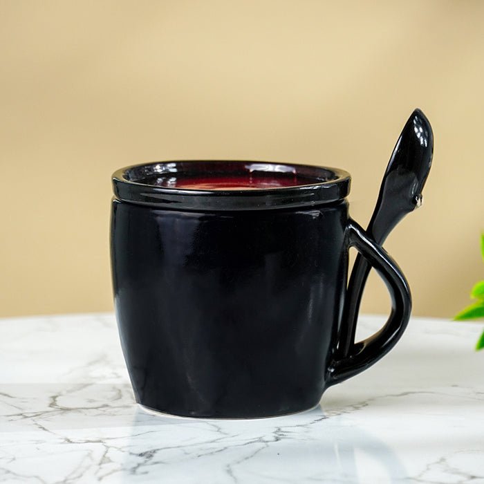Black Ceramic Mug Set with Lid and Spoon - The Golden Theory