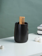 Black Ceramic with Bamboo Bathroom Set of 4 - The Golden Theory