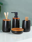 Black Ceramic with Bamboo Bathroom Set of 4 - The Golden Theory