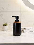 Black Ceramic with Bamboo Soap Dispenser - The Golden Theory
