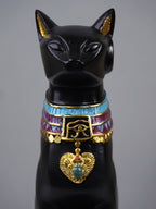 Black Egyptian Cat Statue with Golden Jewelry and Colorful Collar - The Golden Theory
