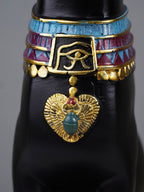 Black Egyptian Cat Statue with Golden Jewelry and Colorful Collar - The Golden Theory
