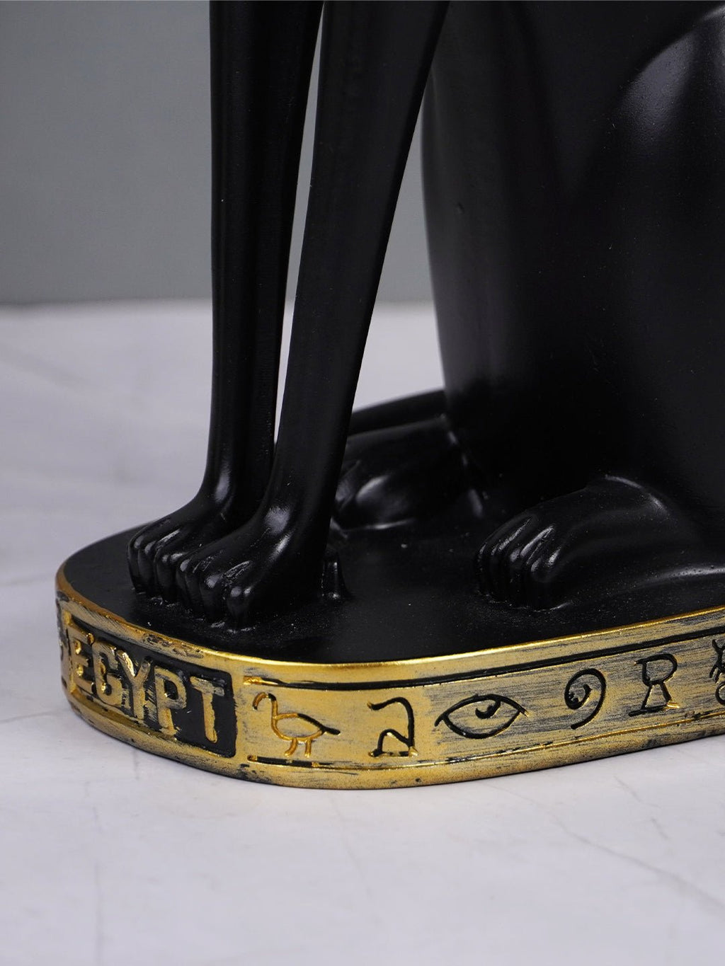 Black Egyptian Cat Statue with Golden Jewelry and Colorful Collar - The Golden Theory