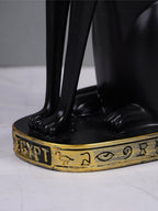 Black Egyptian Cat Statue with Golden Jewelry and Colorful Collar - The Golden Theory
