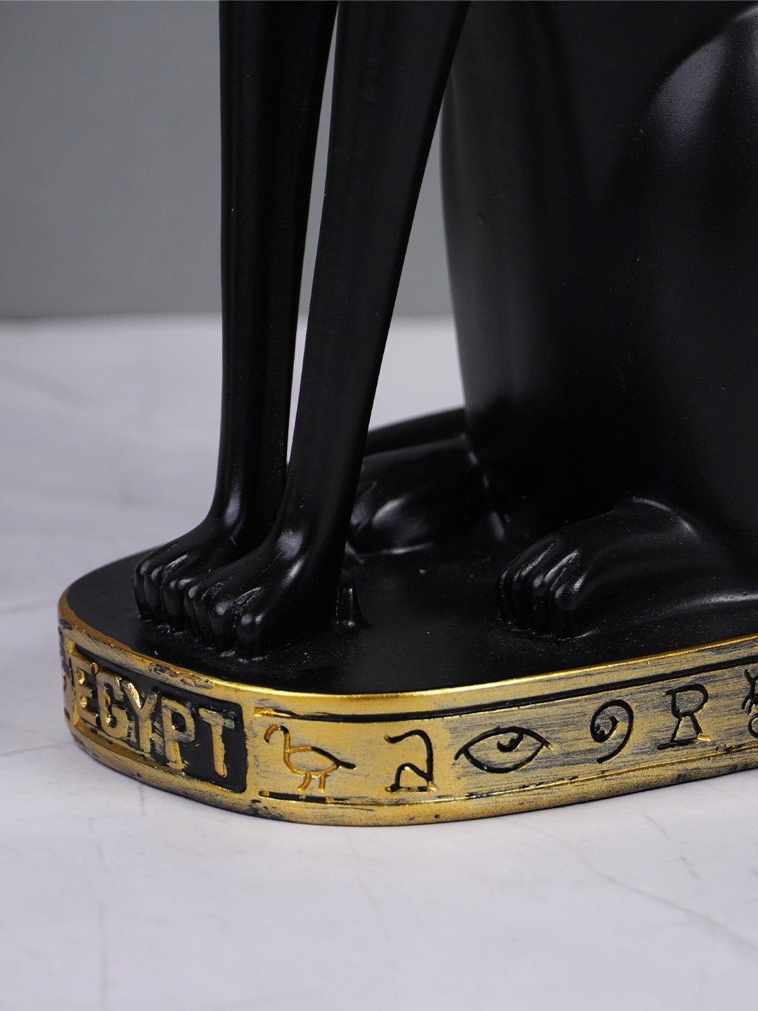 Black Egyptian Cat Statue with Golden Jewelry and Colorful Collar - The Golden Theory