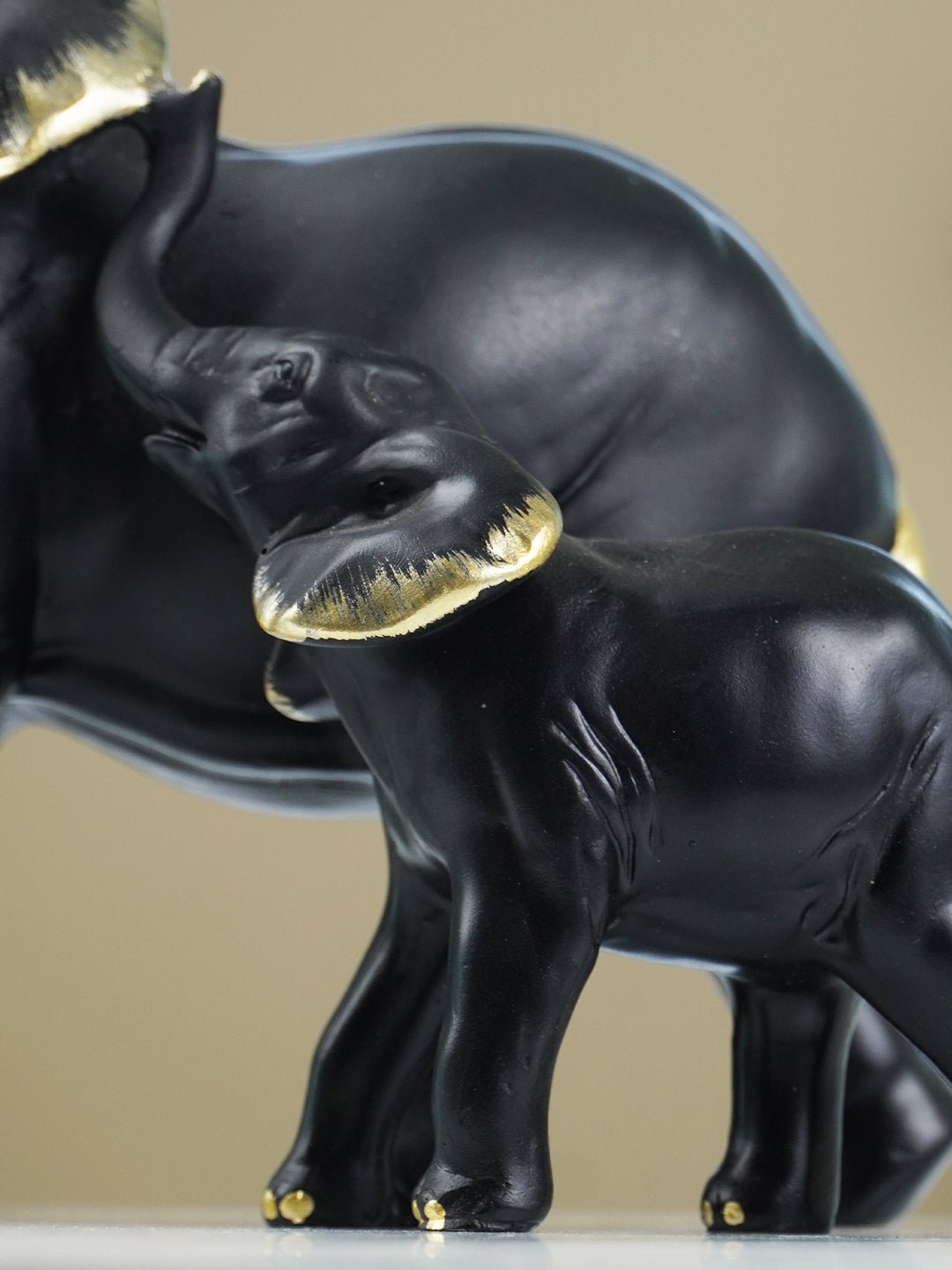 Black Elephant Figurine Set with Gold Accents Secondary image