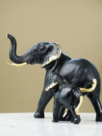 Black Elephant Figurine Set with Gold Accents - The Golden Theory