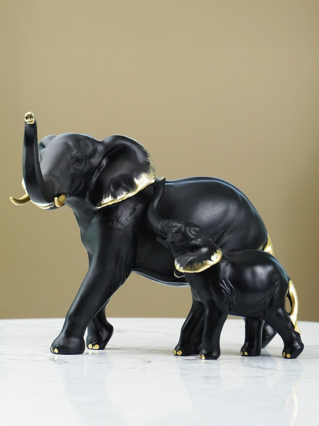 Black Elephant Figurine Set with Gold Accents - The Golden Theory
