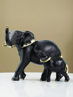 Black Elephant Figurine Set with Gold Accents - The Golden Theory