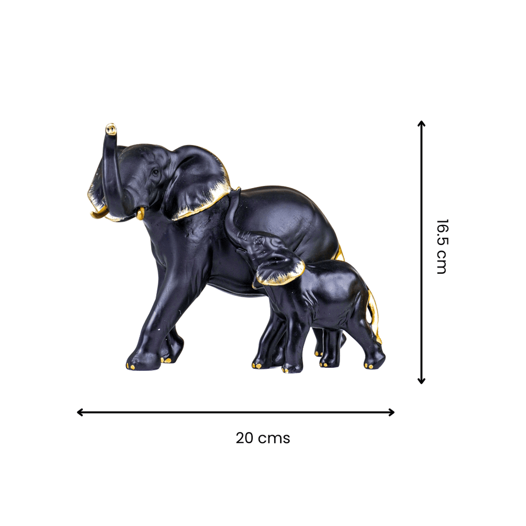 Black Elephant Figurine Set with Gold Accents - The Golden Theory