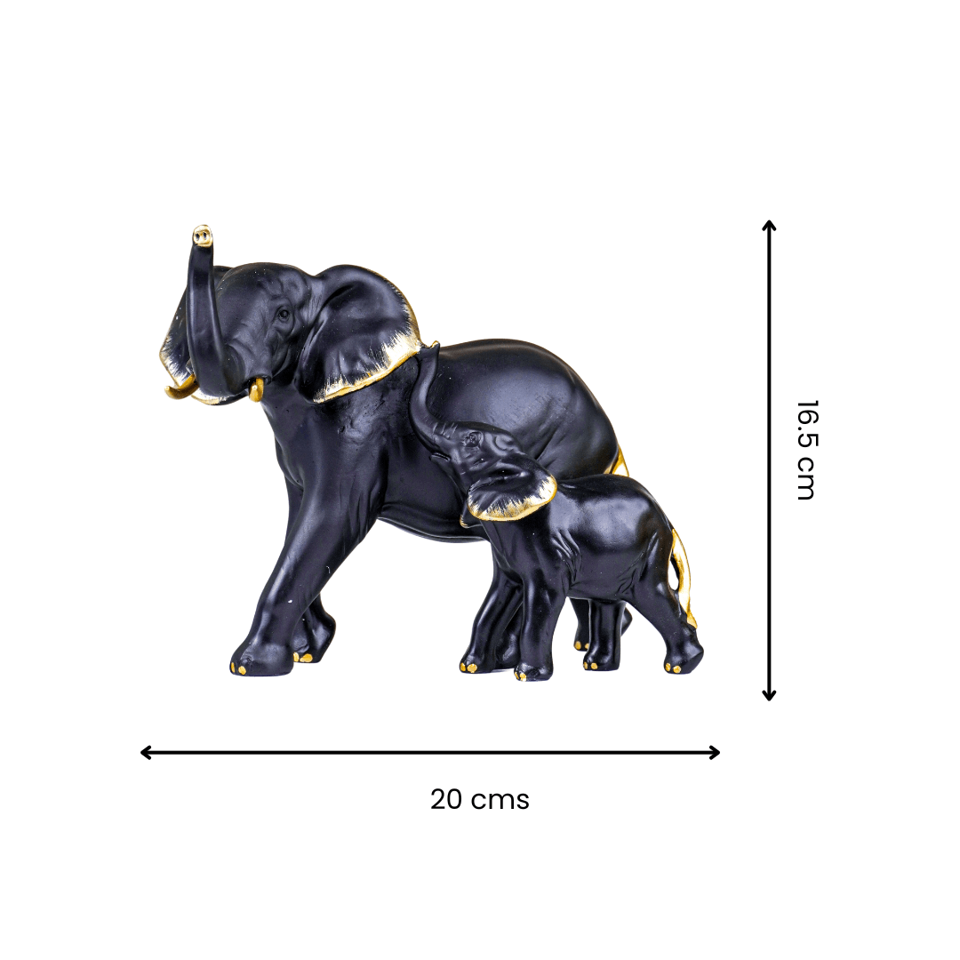 Black Elephant Figurine Set with Gold Accents - The Golden Theory