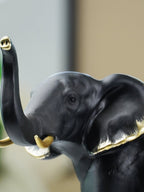 Black Elephant Figurine Set with Gold Accents - The Golden Theory