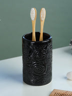 Black Embossed Rose Ceramic Bathroom Set of 3 - The Golden Theory