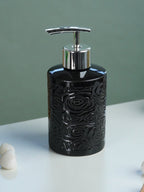 Black Embossed Rose Ceramic Bathroom Set of 3 - The Golden Theory